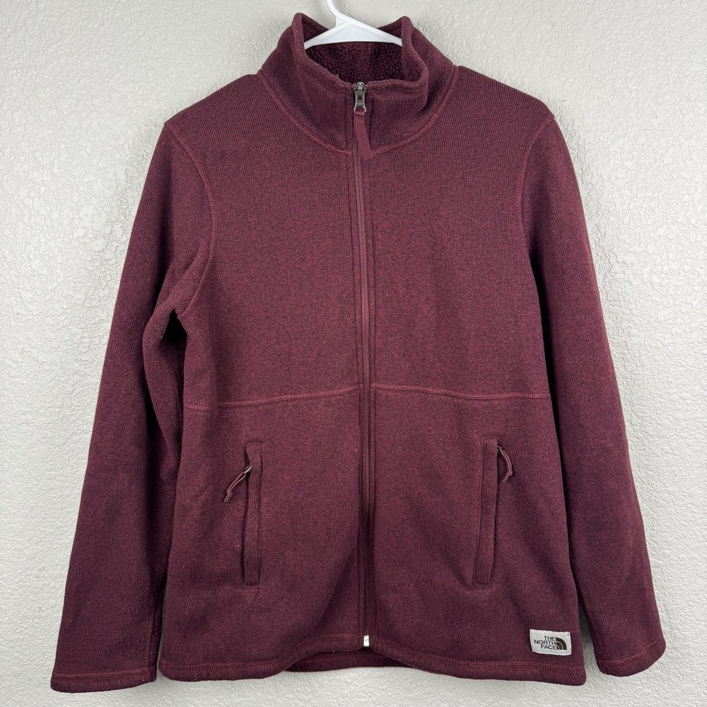 The North Face Jacket Womens Large Burgundy Sweater Fleece Full Zip Sherpa Lined